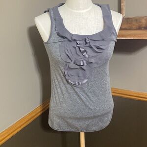 Loft dark gray sleeveless scoop neck tank top with ruffle neckline size s